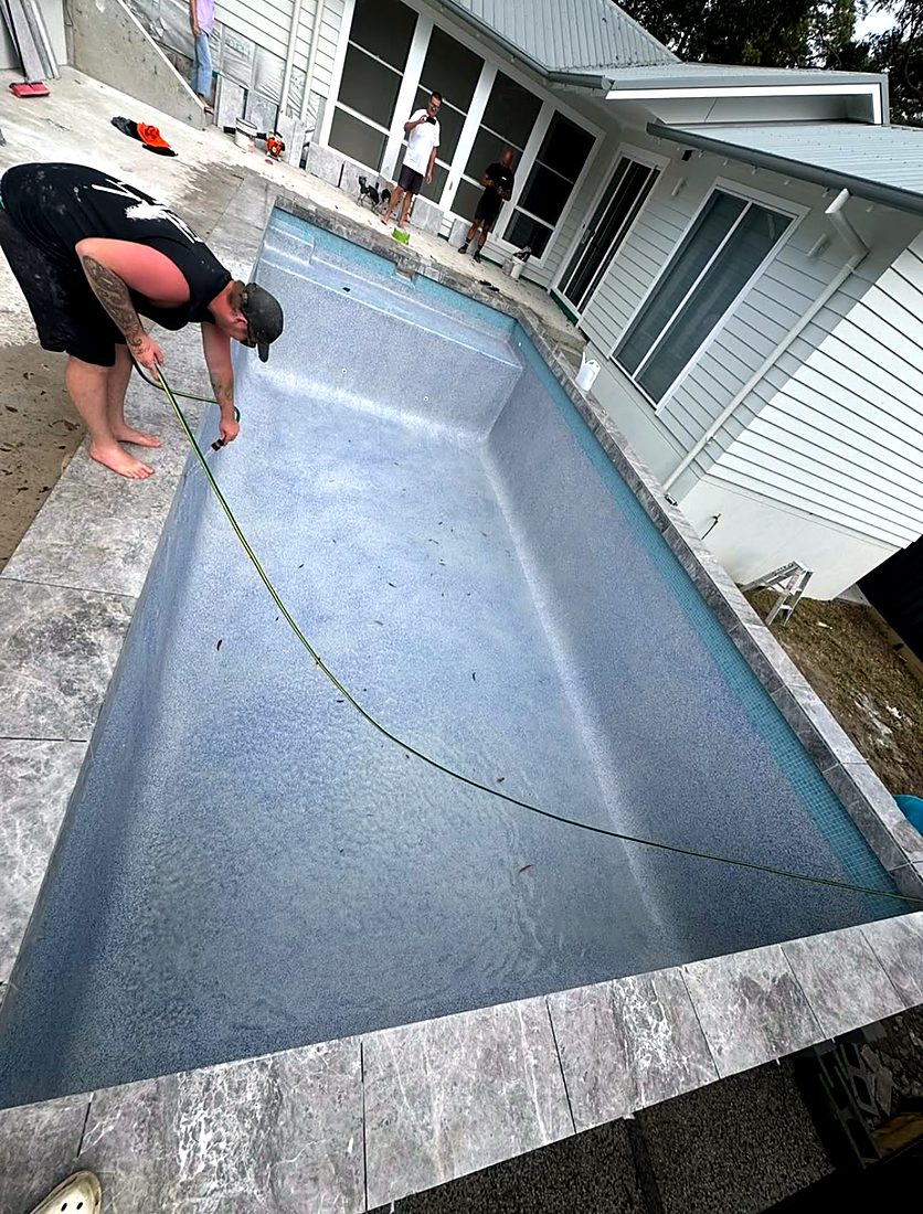 New glass bead interior with marble coping